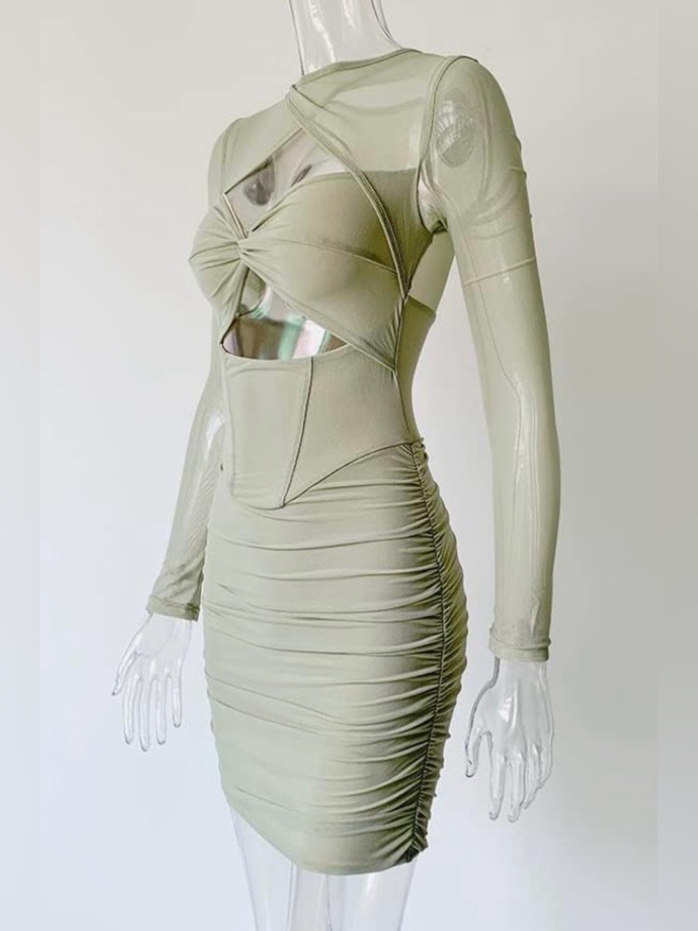Cutout Ruched Meah Bodycon Dress in Sage